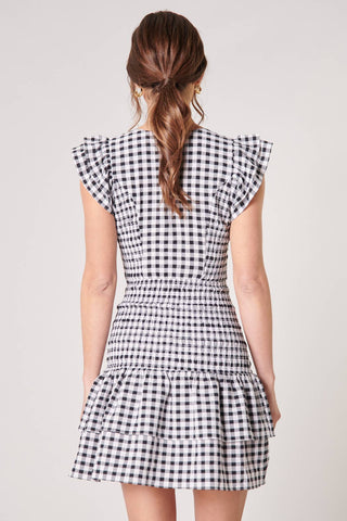 Darcy Gingham Smocked Everleigh Mini Dress: Black White