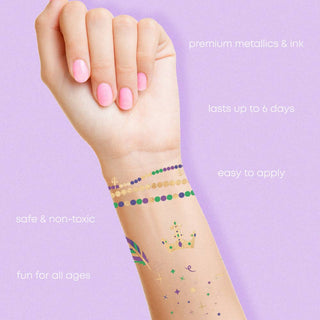 MARDI GRAS SPARKLE metallic temporary tattoo pack