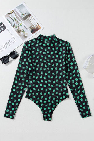 LAS St Patrick Shamrock Printed Mesh Bodysuit