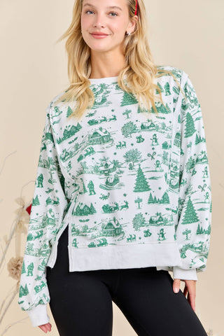 Green Christmas Village Sweatshirt: HUNTER GREEN