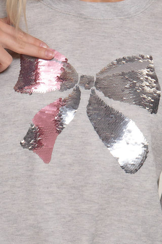 Long Sleeve Crew Neck Sequin Detail Inner Fleece Sweatshirt: HGY-h grey