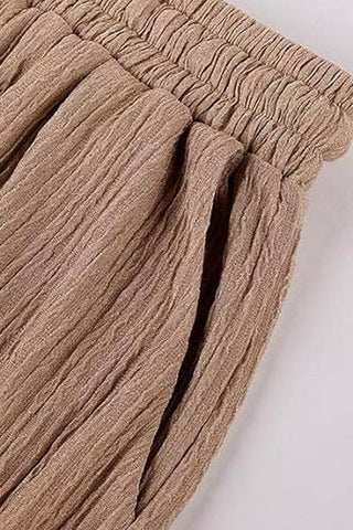 Solid color textured wave fabric causal lounge palazzo pants: Taupe