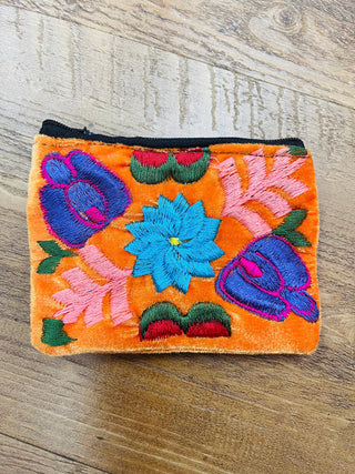 Mexican Floral Emboirdered Zippered Coin Purses: Multi-Colored