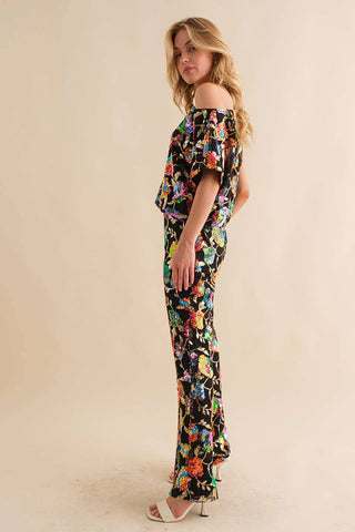 Sequin Flower Boots Cut Long Pants