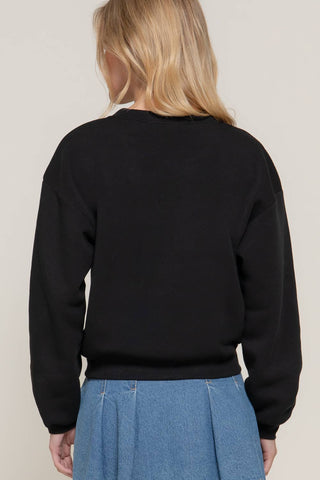 Long Sleeve Crew Neck Sequin Detail Inner Fleece Sweatshirt: BRG-dark wine