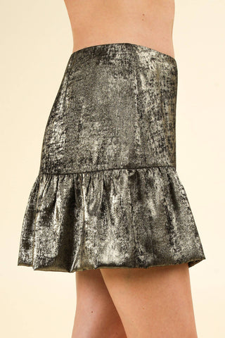 Shiny Woven Flare A-Line Holiday Mini Skirt: GREEN