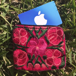 Mexican Floral Emboirdered Zippered Coin Purses: Multi-Colored