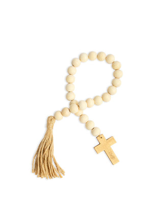 St. Michael Prayer Beads   White/Natural/Gold   2x.75x24
