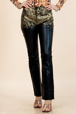 81427-Rae Woven Skinny Metallic Pants: Black / M