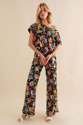 Sequin Flower Boots Cut Long Pants