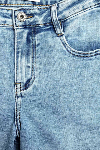 Q2 Light Wash Wide-Leg Jeans in Stretch Denim: BLUE