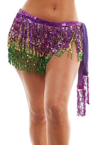 GO Mardi Gras Sequin Fringe Skirt — One Size Fits Most