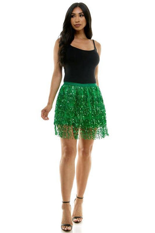 Green Sequin Fringe Skirt