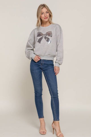 Long Sleeve Crew Neck Sequin Detail Inner Fleece Sweatshirt: HGY-h grey