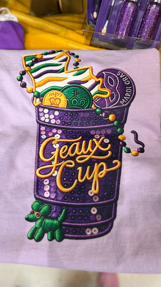 Geaux Cup comfort colors tee NOT embroidered NOT sequins