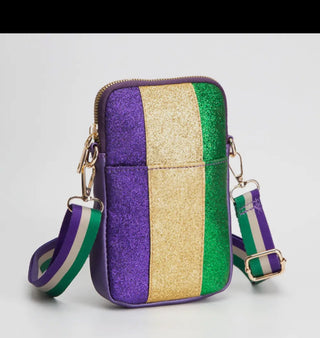 Mardi Gras sparkle  crossbody purple trim