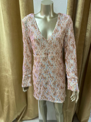 Caroline white and gold sequins dress