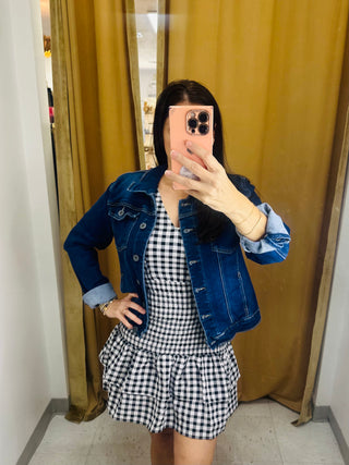 Darcy Gingham Smocked Everleigh Mini Dress: Black White