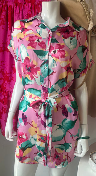 Floral shirt dress with pockets