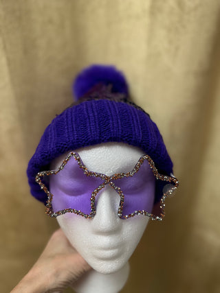Purple Pom Pom sequins beanie