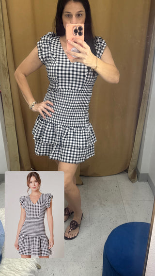 Darcy Gingham Smocked Everleigh Mini Dress: Black White