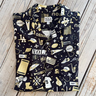 Unisex black and gold button up