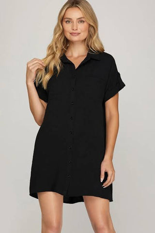 Drop shoulder button down dress