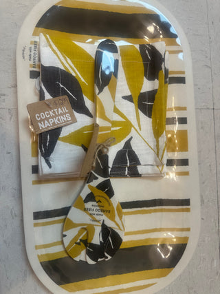 DEMDACO Gold and Grey Leaf Pattern - 11 Inch Melamine Spoon Fork Salad Server Set