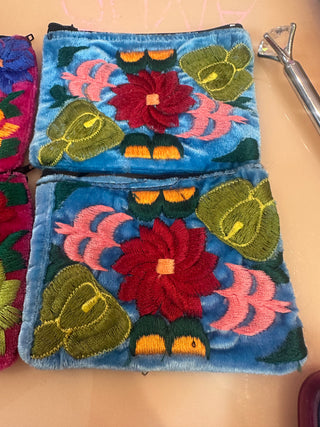 Mexican Floral Emboirdered Zippered Coin Purses: Multi-Colored