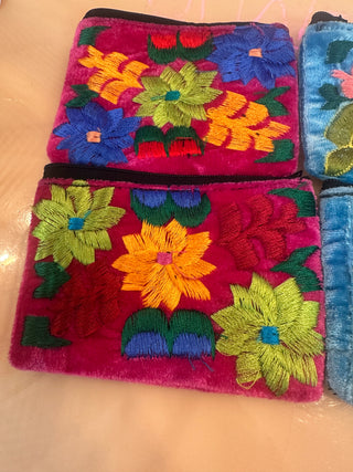 Mexican Floral Emboirdered Zippered Coin Purses: Multi-Colored