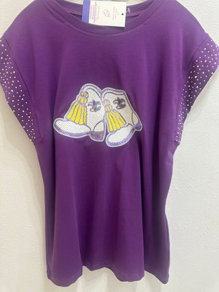 Mardi Gras boot cap sleeve  with rhinestones