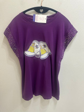Mardi Gras boot cap sleeve  with rhinestones