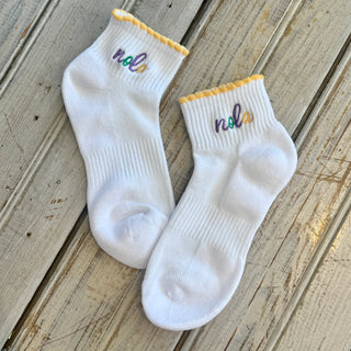 GO  Mardi Gras Nola Embroidered Ankle Sock