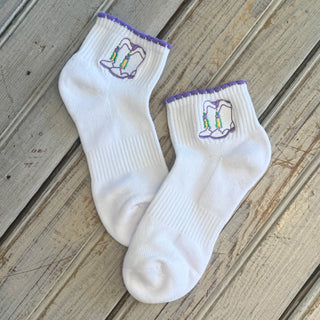 Grace Olivia Boutique Mardi Gras boots embroidered ankle socks