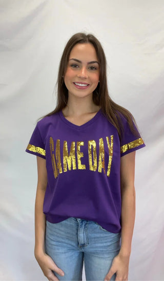 Game DAY purple sequins tee