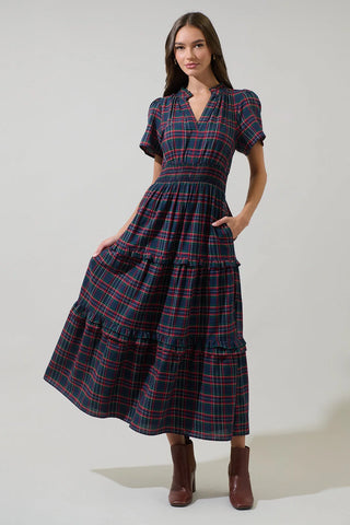 Plaid Palmer Poplin Tiered Maxi Dress