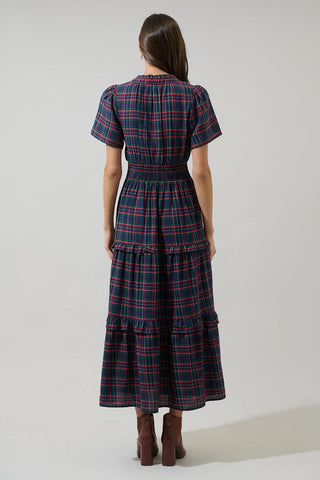 Plaid Palmer Poplin Tiered Maxi Dress
