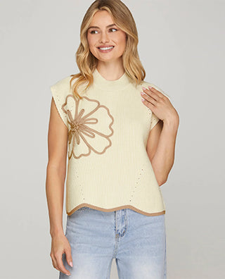 Floral Scallop Hem Sweater
