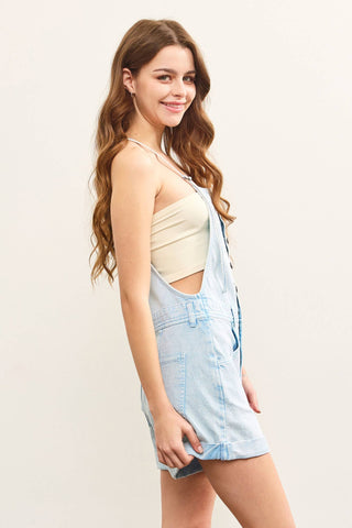 BUTTON CLOSURE CAMI ROMPER: LT.BLUE / S
