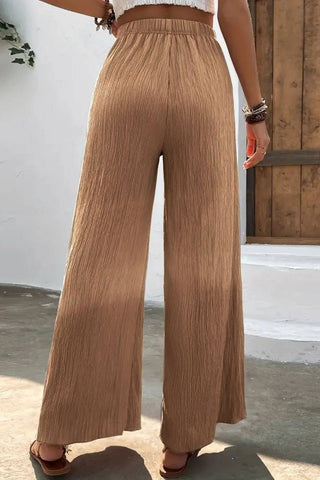 Solid color textured wave fabric causal lounge palazzo pants: Taupe