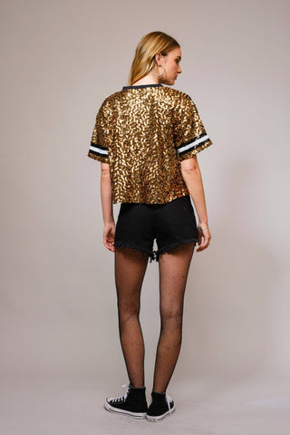 Sequin Game Day Crop Varsity Top: GOLD