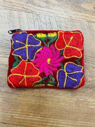 Mexican Floral Emboirdered Zippered Coin Purses: Multi-Colored