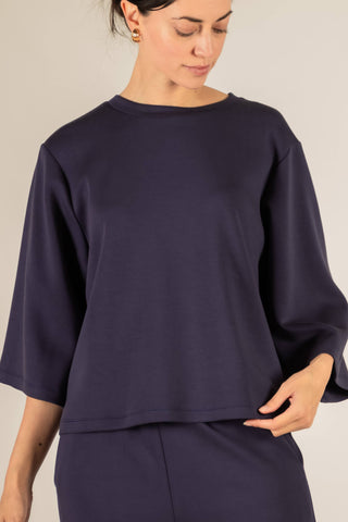 P. CILL Butter Modal 3/4 Sleeve Round Neck Top: Navy