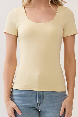 - DOUBLE LAYER SCOOP NECK SHORT SLEEVE TOP: DOUBLE CREAM
