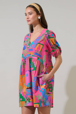 Sugarlips Lanus City Jerome Shift Mini Dress: FUCHSIA-MULT