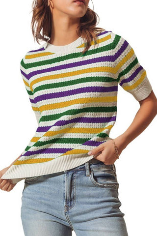 Mardi Gras Crew Neck Stripe Breathable Sweater