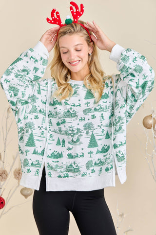 Green Christmas Village Sweatshirt: HUNTER GREEN