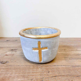Stockholm Cross Candle Holder   Gray/Gold    3.25x4.5x3.25