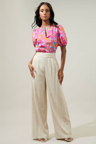 Coconut Grove Kenni Split Neck Top: PINK-ORANGE-BLUE /