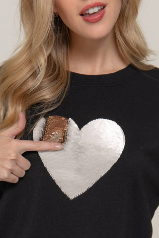 Long Sleeve Crew Neck Sequin Detail Inner Fleece Sweatshirt: BRG-dark wine